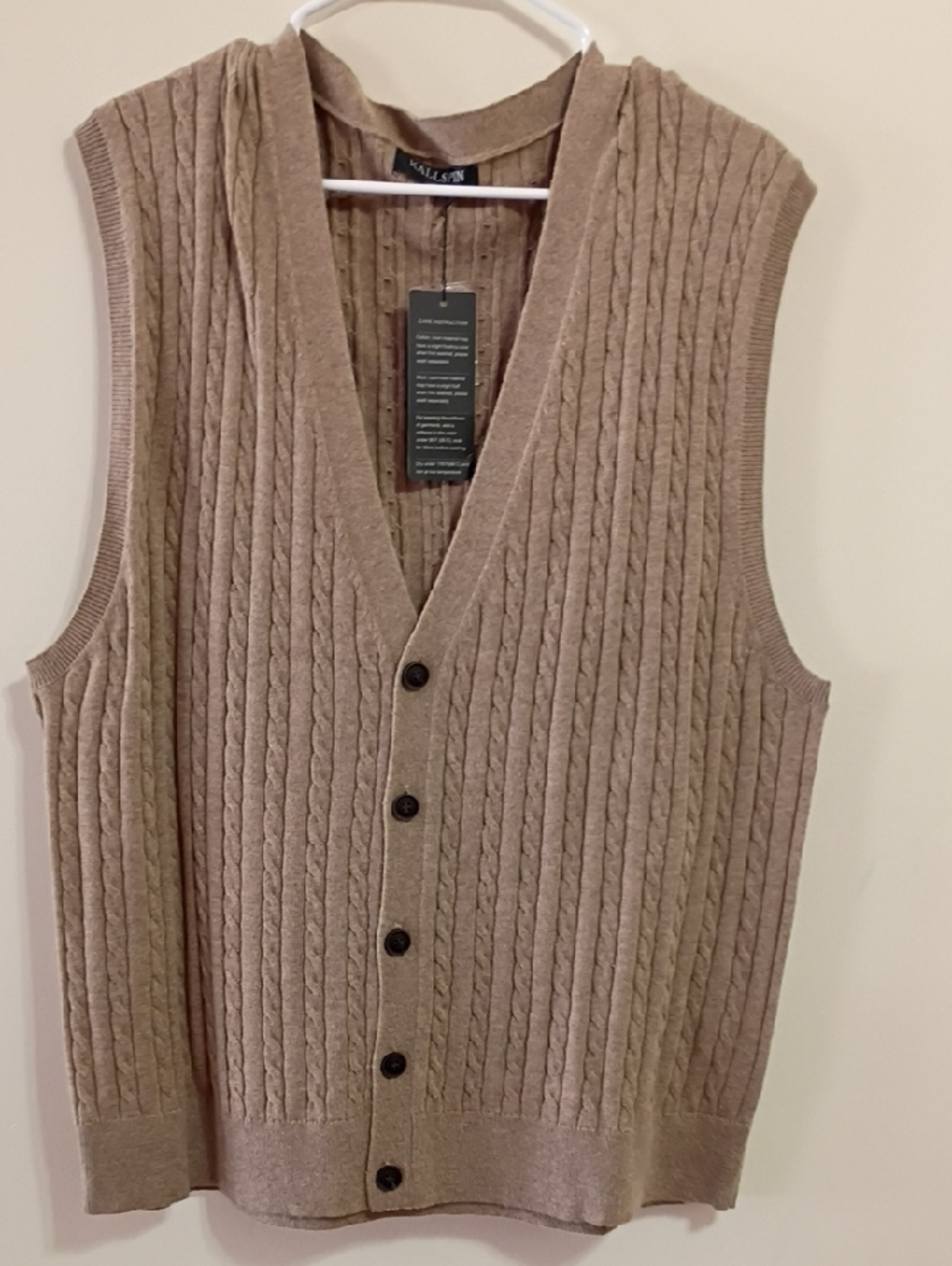 Kallspin Cashmere Cable Knit Men's Button Front Vest Size XXL NWT